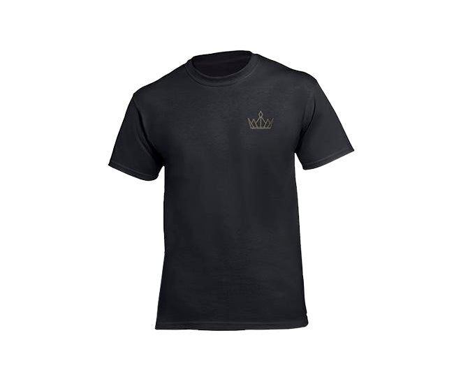 casual black t-shirt for men with gold crown