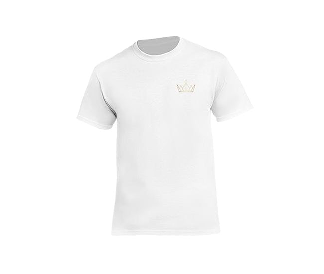 casual white t-shirt for men with gold crown