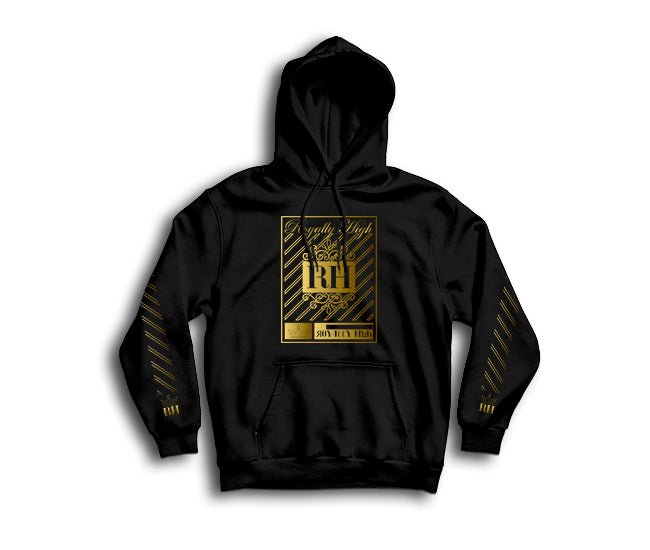 Iconic Black streetwear hoodie with gold rh crown design