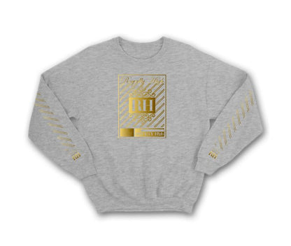 Iconic heather grey streetwear sweatshirt with gold rh crown design