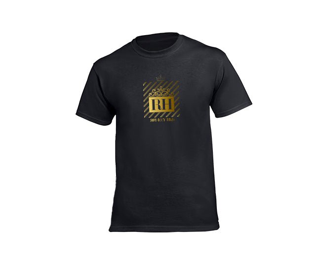 Mens Black streetwear T-shirt with gold RH design