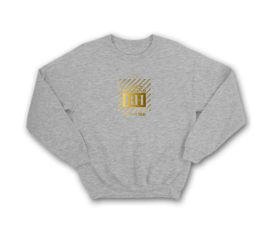 Heather Grey streetwear hoodie with gold RH design