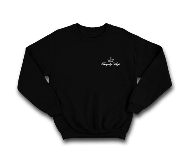 Royally High Men's Black Designer Sweatshirt: Elevate your style with a printed or embroidered white logo design, adding a touch of elegance to your outfit.