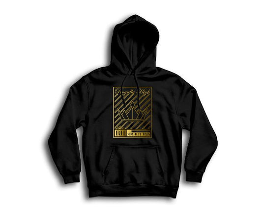 Black streetwear hoodie with gold crown design -Essential Gold Crown Hoodie - Best Hoodies | Royally High