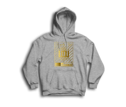 heather grey streetwear hoodie with gold rh crown design
