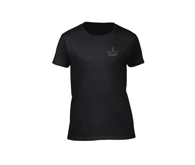 casual black t-shirt for ladies with gold crown
