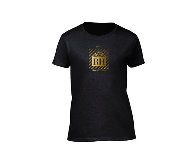 Black streetwear T-shirt with gold rh design for ladies