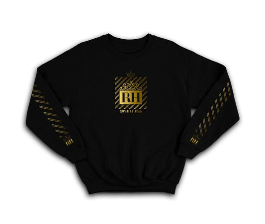 Black Streetwear Sweatshirt with gold RH design and gold stripe print sleeves