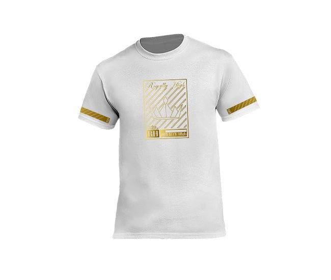 Royally High mens white streetwear t-shirt with gold crown