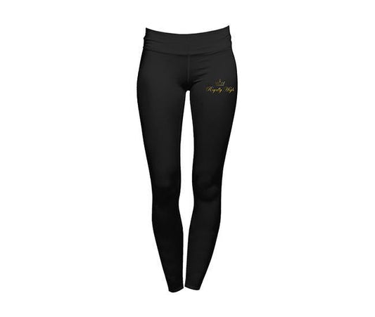 casual black leggings with royally high gold logo