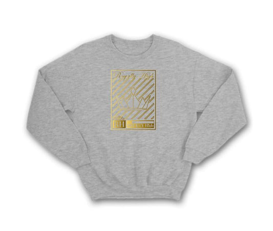 Heather Grey streetwear sweatshirt with gold crown design