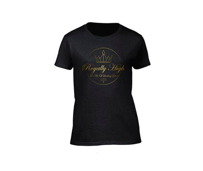Womens Black casualwear T-shirt with Gold Royally High Design