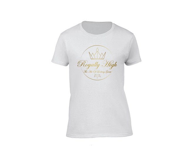 Womens White casualwear T-shirt with Gold Royally High Design